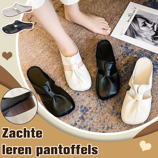 Comfort platte leren halve pantoffels voor dames