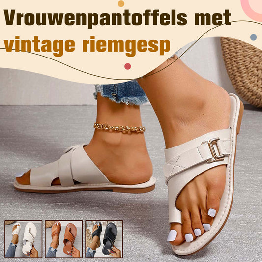 Vintage pantoffels met riemgesp voor dames
